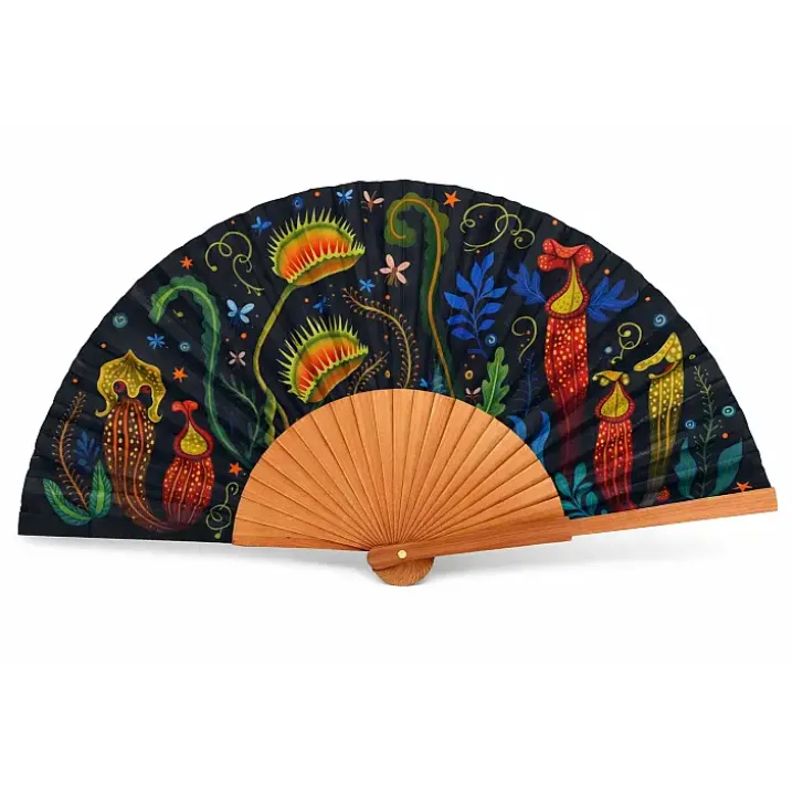 Abanico original con estampado de plantas carnívoras