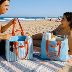Bolsa de playa reversible con mensaje