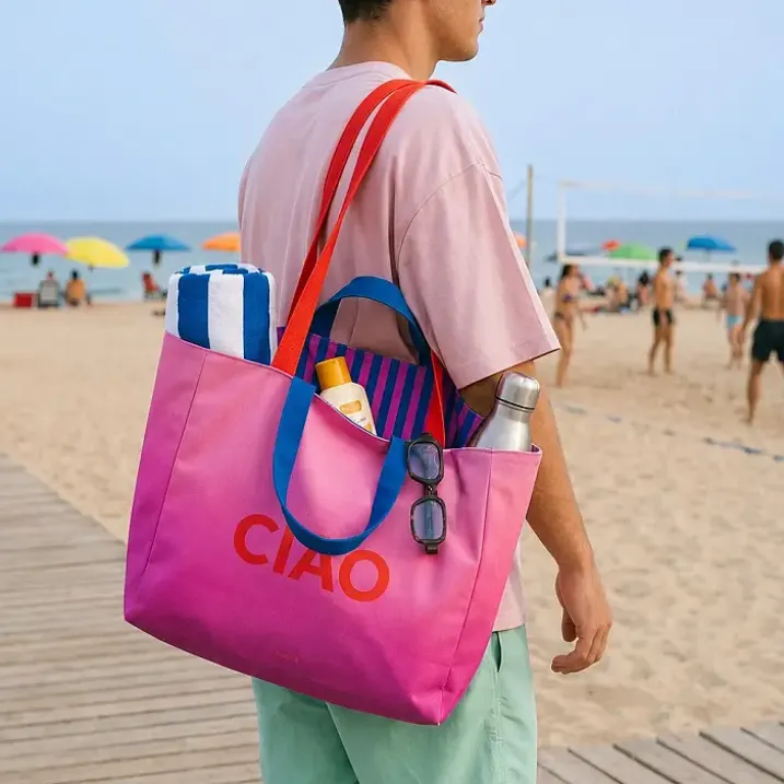 Bolsa de playa reversible con mensaje