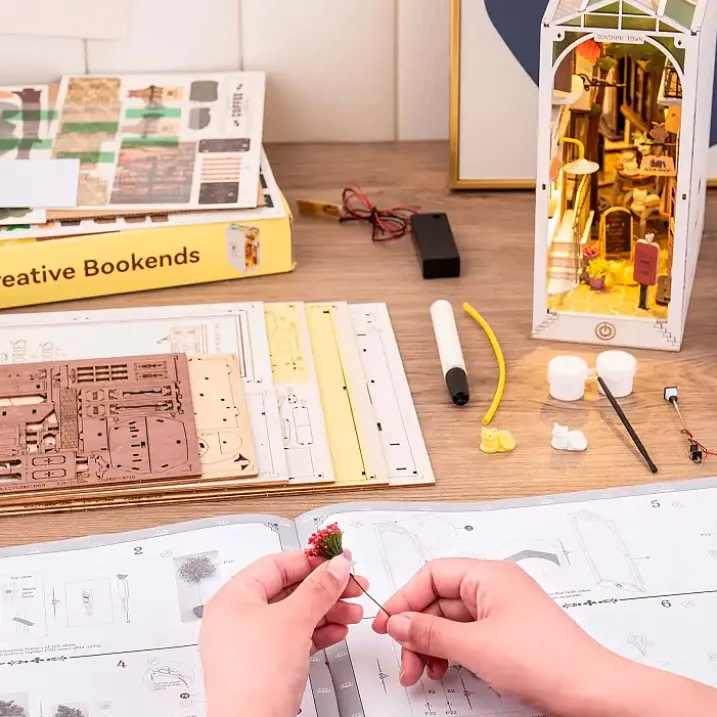 Book Nook: Kit para construir un sujetalibros de madera 3D