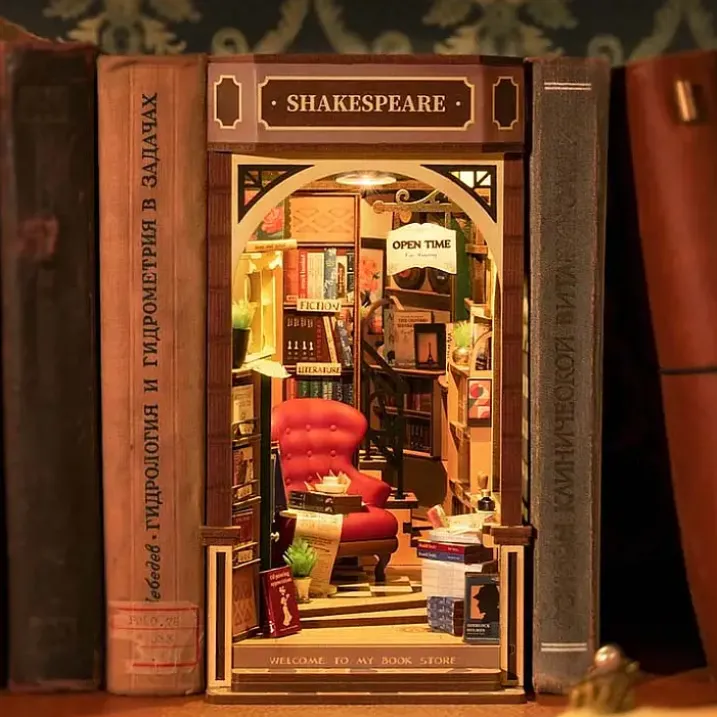 Book Nook: Kit para construir un sujetalibros de madera 3D