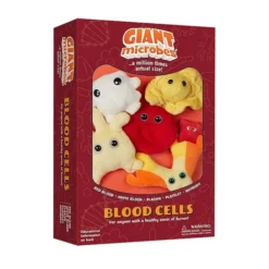 Caja con mini peluches de células sanguíneas