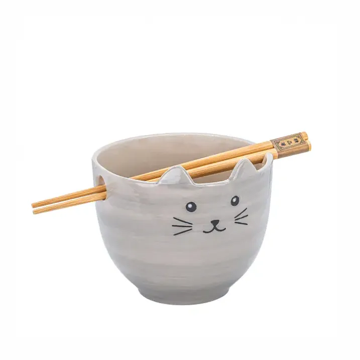 Cuenco para ramen con palillos en forma de animalito