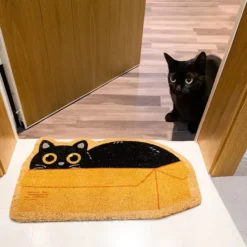 Felpudo en forma de gato dentro de una caja