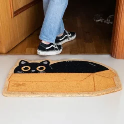 Felpudo en forma de gato dentro de una caja
