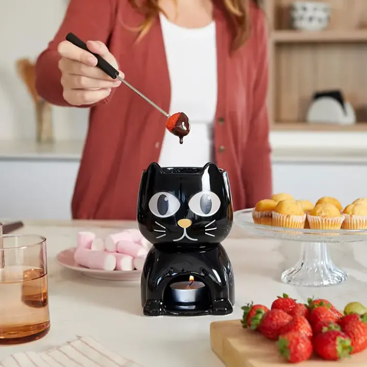 Fondue en forma de gato que cambia de expresión