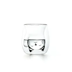 Glasito vaso de café de doble pared gato de la suerte