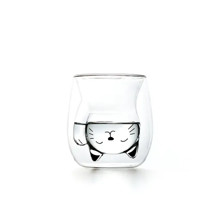 Glasito vaso de café de doble pared gato de la suerte