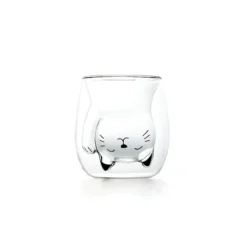 Glasito vaso de café de doble pared gato de la suerte