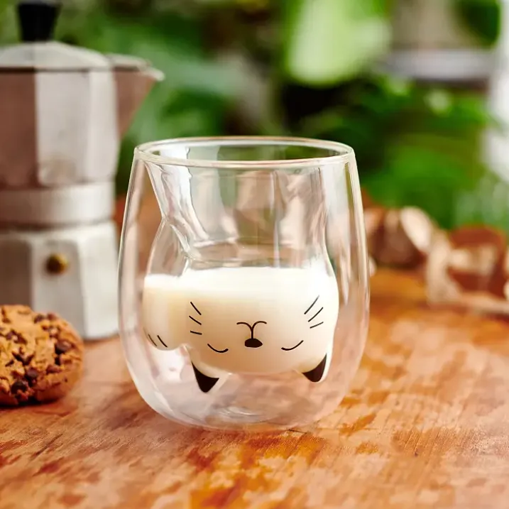 Glasito vaso de café de doble pared gato de la suerte