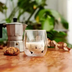 Glasito vaso de café de doble pared gato de la suerte
