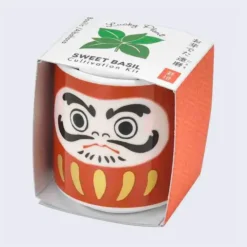 Lucky Plant, mini maceta con albahaca dulce muñeco Daruma