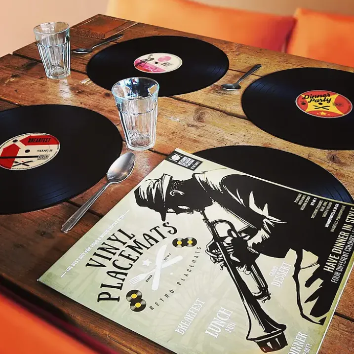 Manteles individuales con forma de discos de vinilo