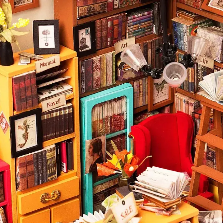 Maqueta de librería en miniatura para construir uno mismo