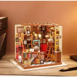 Maqueta de librería en miniatura para construir uno mismo
