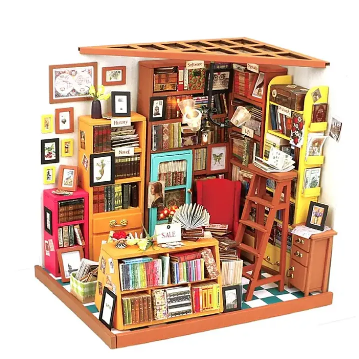 Maqueta de librería en miniatura para construir uno mismo