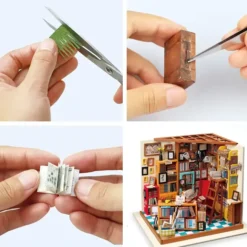 Maqueta de librería en miniatura para construir uno mismo