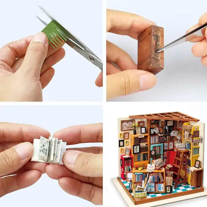 Maqueta de librería en miniatura para construir uno mismo