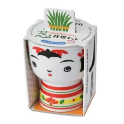 Mini maceta Kokeshi con kit de cultivo de césped