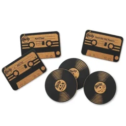 Posavasos originales en forma de vinilos y cassettes
