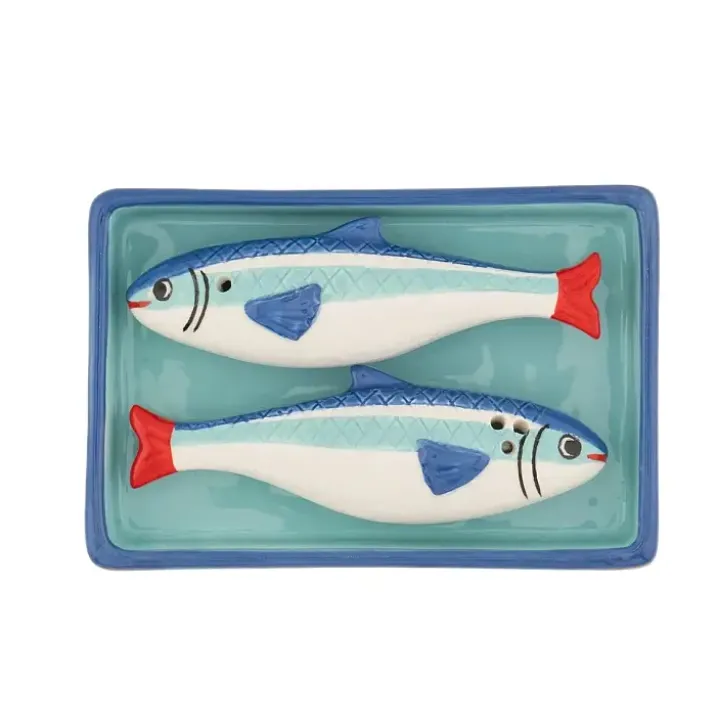 Salero y pimentero en forma de sardinas