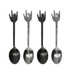 Set de 4 cucharas de café con forma de manos rockeras