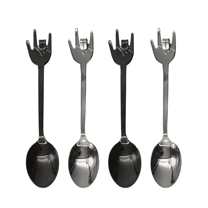 Set de 4 cucharas de café con forma de manos rockeras