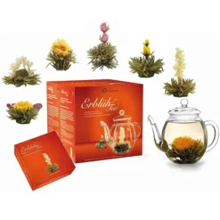 Set de regalo con tetera y 6 variedades de flores de té blanco