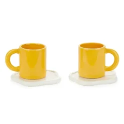 Set de 2 tazas de café con platito en forma de huevo frito