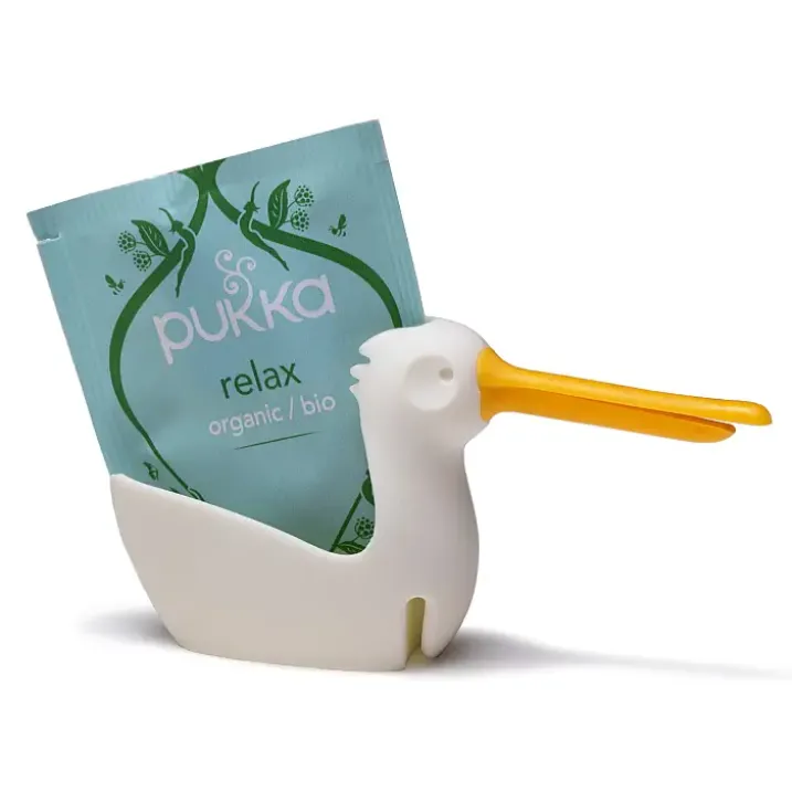 Soporte y colgador de bolsitas de té en forma de pelícano