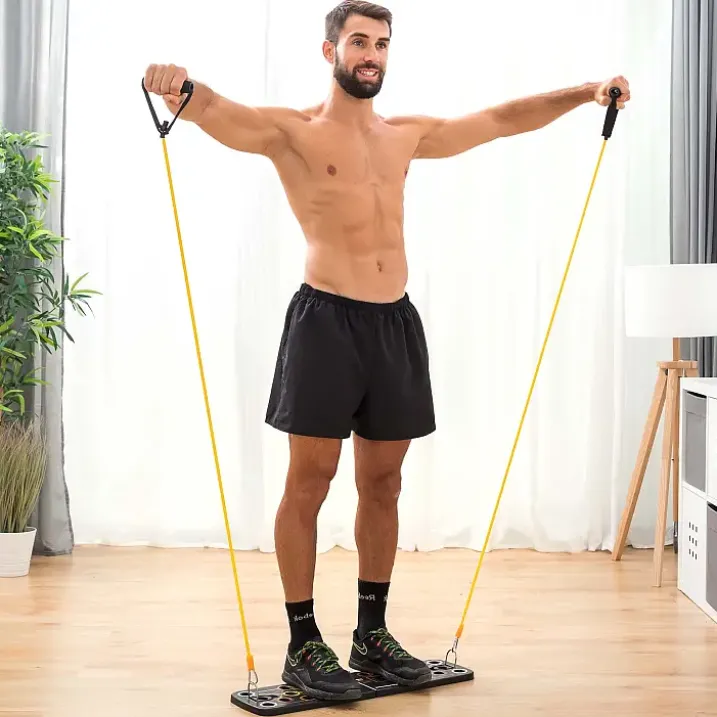 Tabla de flexiones push-up con bandas de resistencia