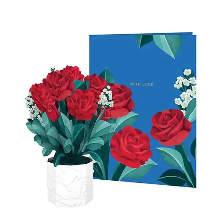 Tarjeta con mini ramo de flores de papel tridimensional