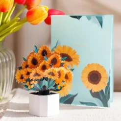 Tarjeta con mini ramo de flores de papel tridimensional