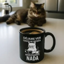 Taza con gato pasota: Déjame ver cuánto me importa