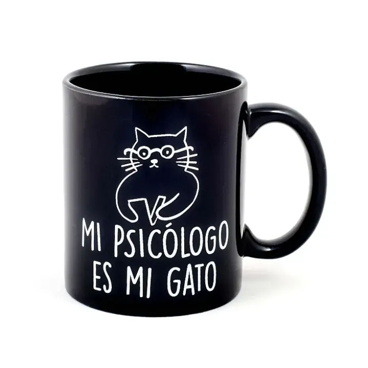 Taza con mensaje Mi psicólogo es mi gato