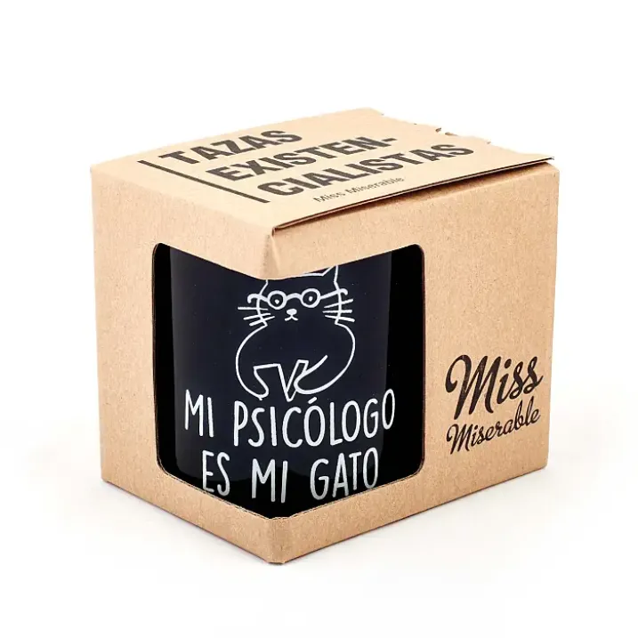 Taza con mensaje Mi psicólogo es mi gato