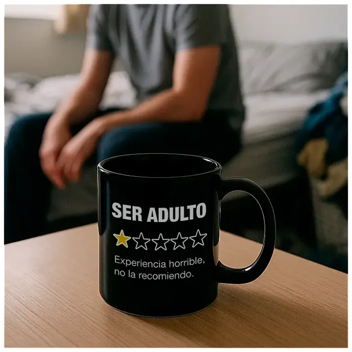 Taza con mensaje Ser adulto: Experiencia horrible, no la recomiendo
