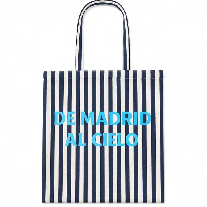Tote bag de rayas con mensaje De Madrid al cielo