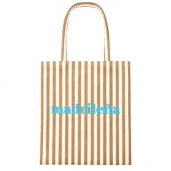 Tote bag de rayas con mensaje Madrileña