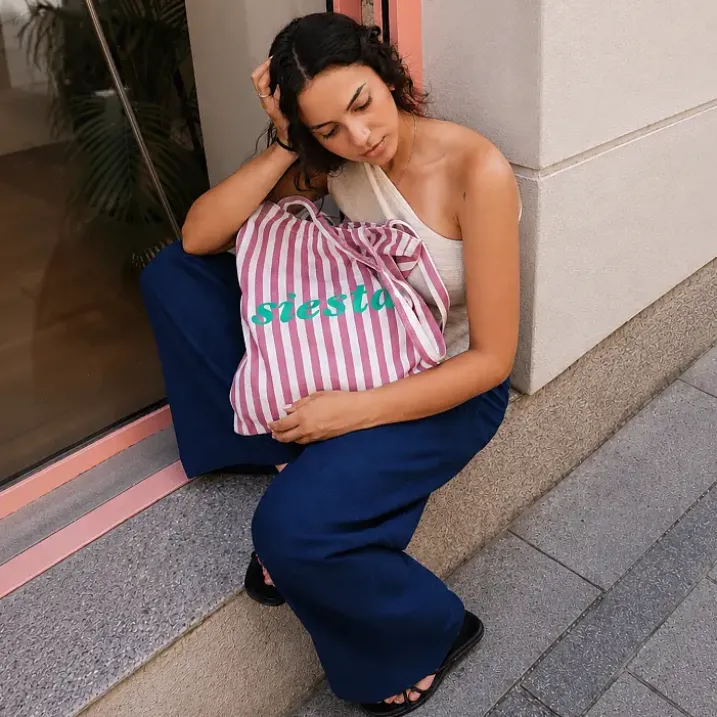 Tote bag de rayas con mensaje Siesta