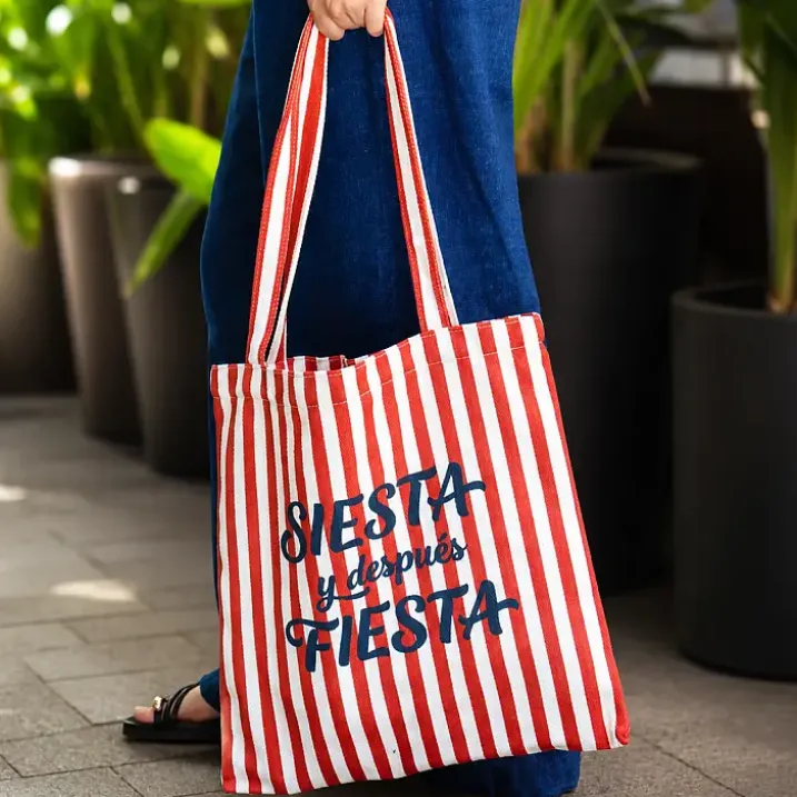 Tote bag de rayas con mensaje Siesta y después fiesta