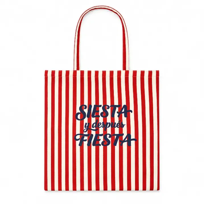 Tote bag de rayas con mensaje Siesta y después fiesta
