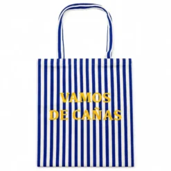 Tote bag de rayas con mensaje Vamos de cañas
