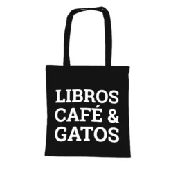 Tote bag Libros, café y gatos
