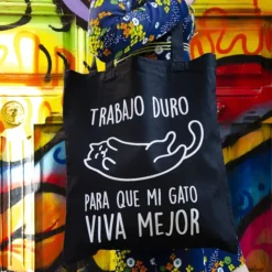Tote bag Trabajo duro para que mi gato viva mejor
