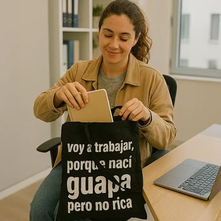 Tote bag Voy a trabajar, porque nací guapa, pero no rica